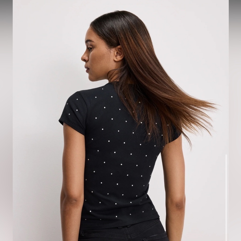 NEW Good American Crystal Baby Tee in Black - Size S - Picture 4 of 8